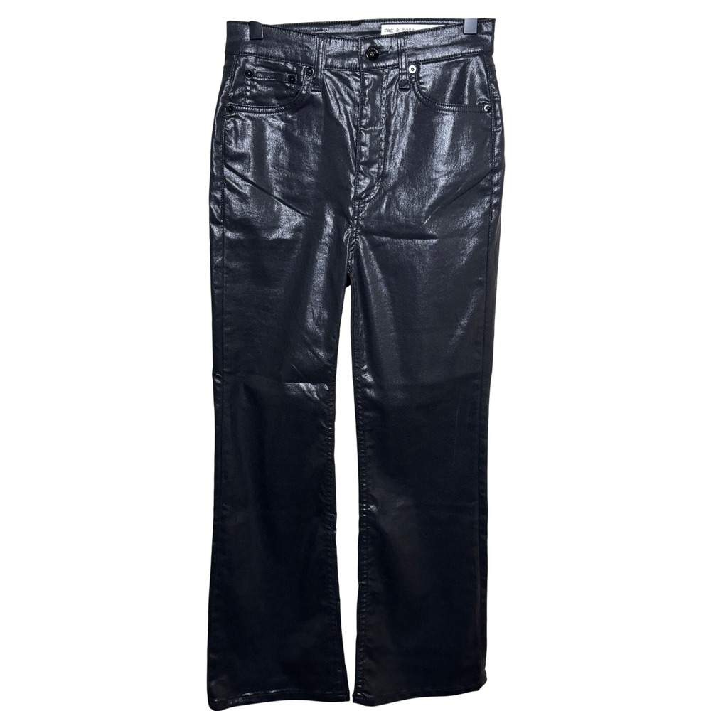 Rag & Bone Black Faux Patent Leather Casey High Rise Ankle Flare Pants Womens 25